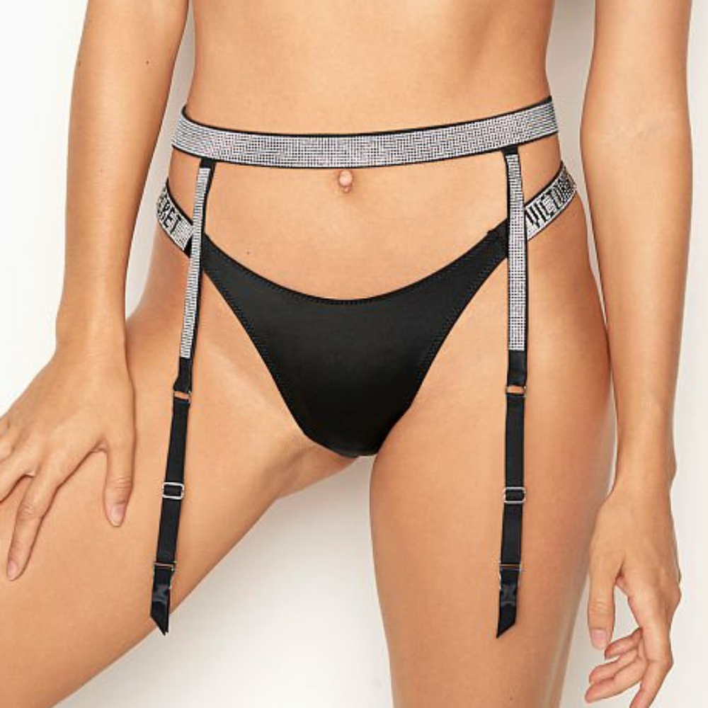 XS/S NWT Victoria's Secret Very Sexy Shine Strap Garter Belt Black